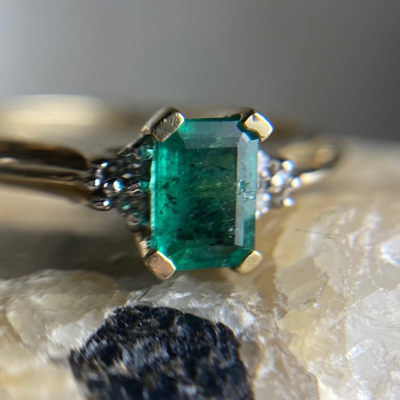 Emerald and Diamond 14k Yellow Gold Ring - Picture 2 of 12